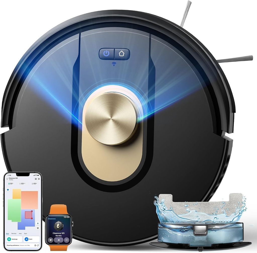 Aspirator robot Vexilar cu cartografiere de 7000Pa, 150 de minute, aspirator robot silentios W9 cu laser LiDAR puternic pentru podele/covoare/par, control vocal/aplicatie/telecomanda
