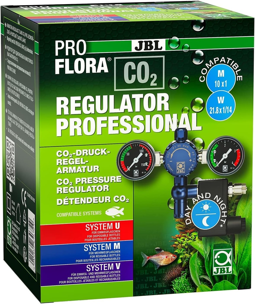 REGULATOR CO2 JBL PROFLORA PROFESSIONAL, supapa de reglare a presiunii pentru sisteme de fertilizare cu CO2, cu 2 manometre, electrovalva pentru oprire nocturna