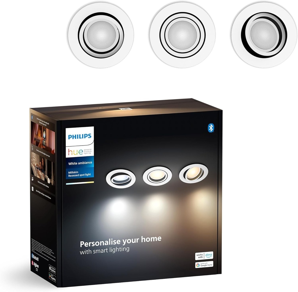 Spot incastrat inteligent Philips Hue Milliskin Hue rotund incastrat din aluminiu 1x5W