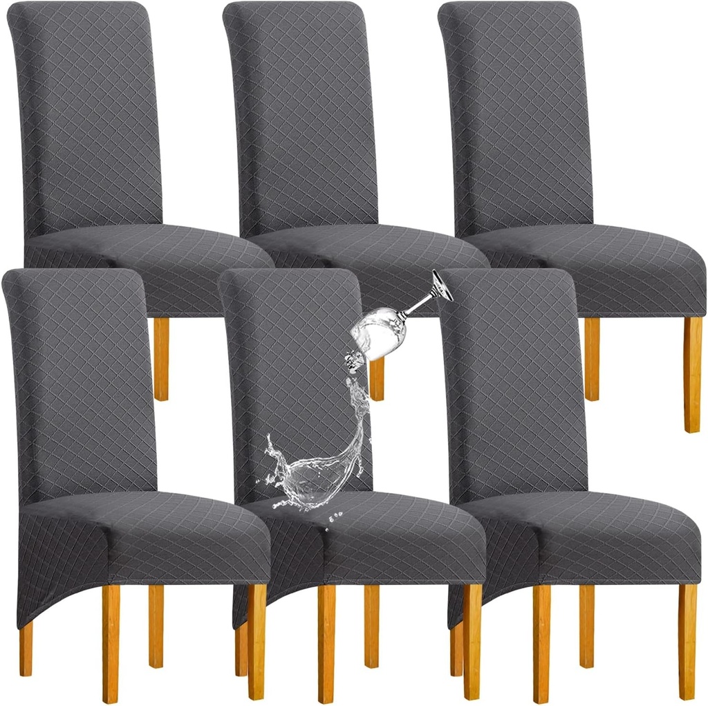 SHENGYIJING 1/2/4/6 buc. huse de scaun XL elastice si impermeabile, cu model diamantat, pentru sufragerie, huse pentru scaune mari din spandex, huse pentru scaune de sufragerie cu spatar inalt, jacquard (gri inchis, set de 6)