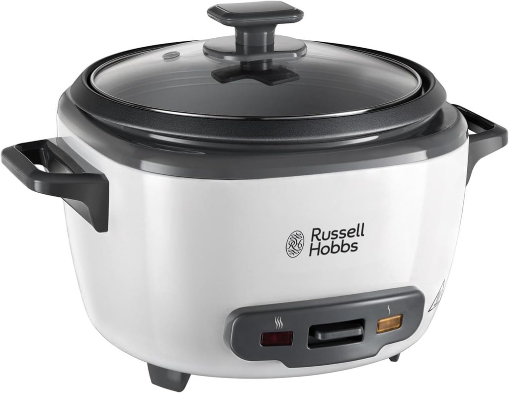 Russell Hobbs 27040 Aparat de gatit orez mare - pana la 14 portii cu cos de gatit la abur, cana de masurat si lingura incluse, componente lavabile in masina de spalat vase, 500 W, alb