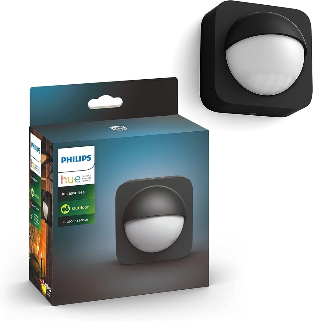 Senzor de miscare pentru exterior Philips Hue, accesoriu inteligent de iluminat pentru controlul luminii exterioare, wireless, negru