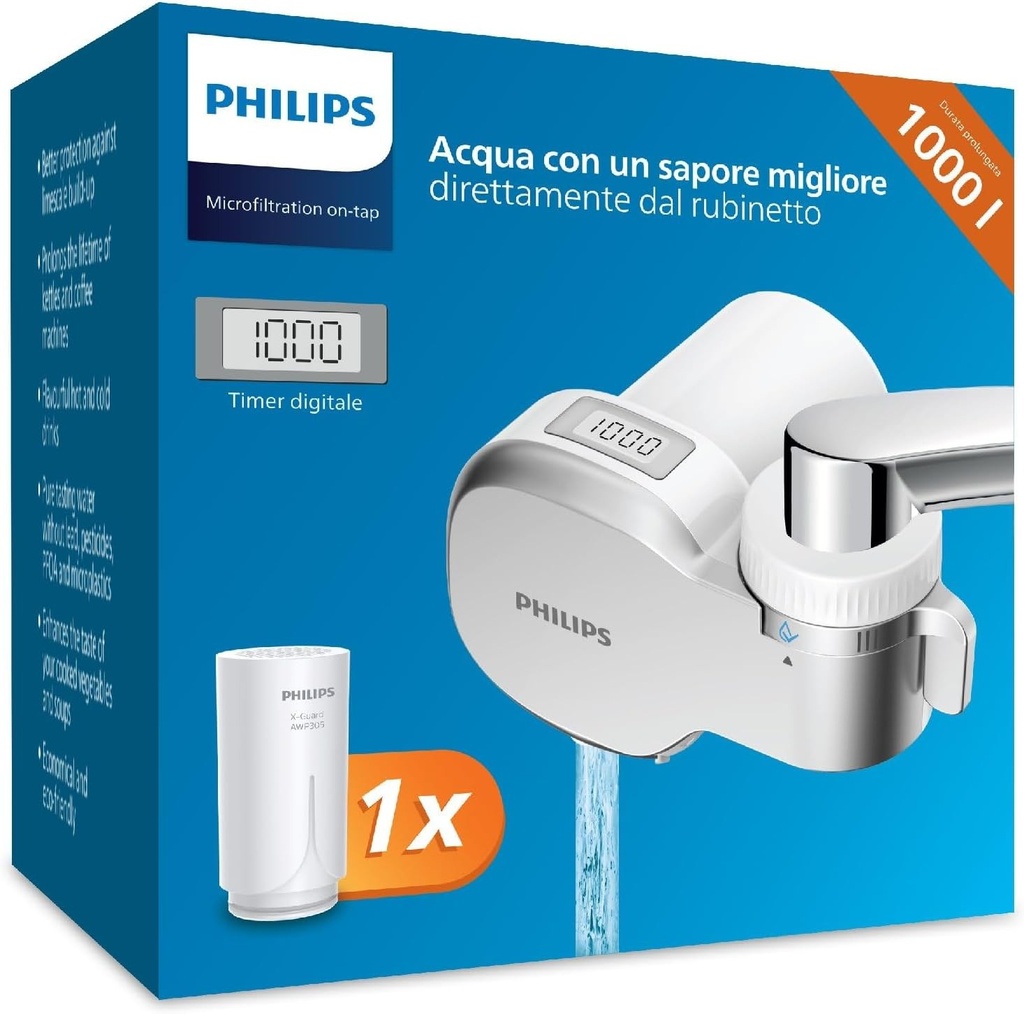 Filtru de robinet Philips AWP3705P1/10 cu microfiltrare si afisaj digital, capacitate de filtrare de 1000 l
