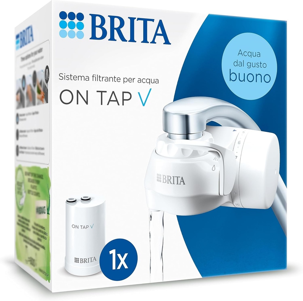 Filtru de apa de la robinet BRITA ON TAP V incl. 1 cartus de filtrare – pentru apa sustenabila cu un gust mai bun/reduce particulele mici, metalele si substantele care altereaza gustul