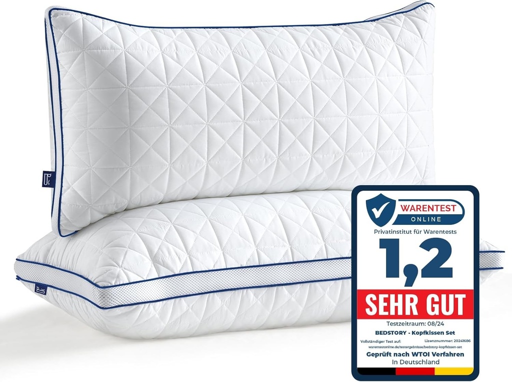 Perna BedStory 40x80, Set de 2 perne 40x80 cu fermoar, 2 perne din microfibra x 950 g, reglabile pe inaltime, respirabile, lavabile, pentru persoane alergice si care dorm pe o parte, certificate Oeko