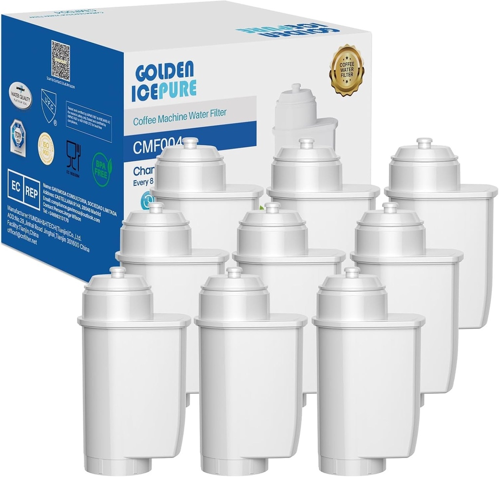 Filtru de apa GOLDEN ICEPURE pentru aparate de cafea complet automate, pentru filtrul de apa Siemens® seria EQ, EQ3/EQ6/EQ9, EQ500, S700, Brita® Intenza 575491, Bosch® TCZ7003, TCZ7033, certificat NSF, 9 bucati