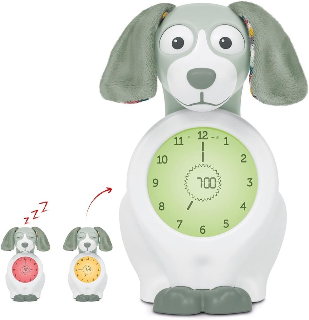 ZAZU Kids Davy Dog - Ceas desteptator educativ si antrenor de somn pentru copii, Ceas desteptator LED pentru copii, Somn si trezire inteligenta, Fete si baieti (Verde)