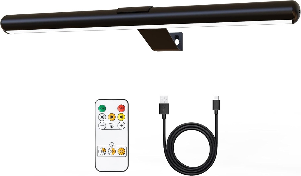 Lampa de pictura wireless TINTINDOC, reincarcabila, 40,6 cm, neagra cu telecomanda, lumina artistica, 300 lumeni, temporizator reglabil, lumina artistica pentru pictura, galerie, darts, corp metalic
