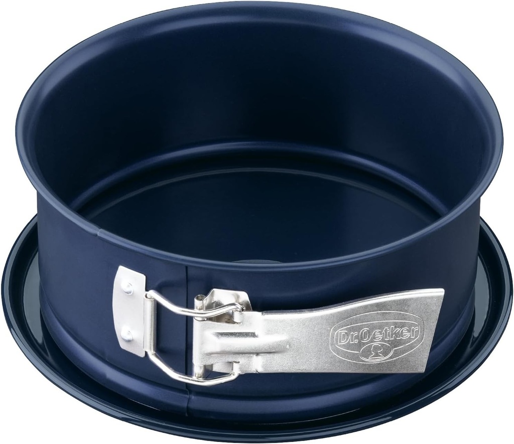 Tava de copt Dr. Oetker cu arc Ø 18 cm, emailata, Tava de copt pentru prajituri rotunde, Tava pentru tort cu baza emailata rezistenta la taiere si zgarieturi, Tava cu protectie impotriva scurgerilor (Culoare: Albastru), Cantitate: 1 bucata