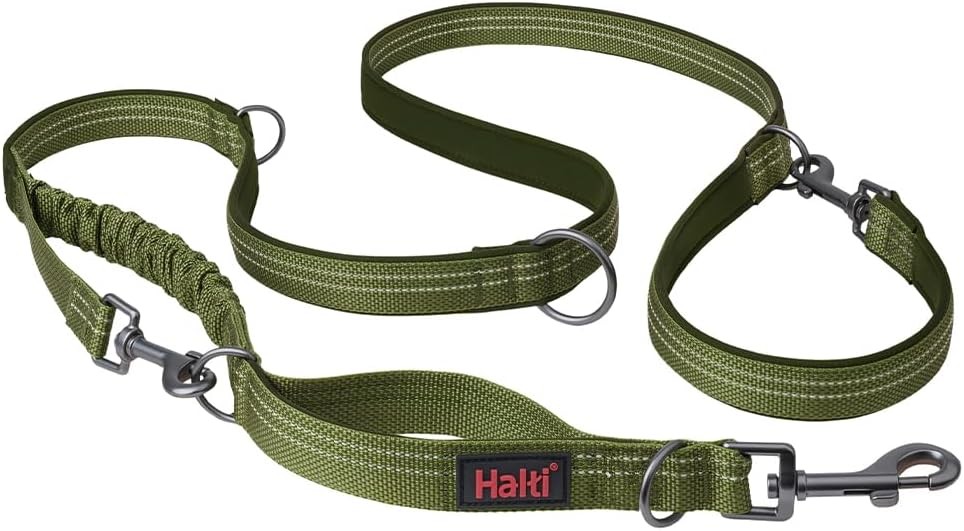 Lesa multifunctionala HALTI Anatomy - Lesa reflectorizanta, cu doua capete, cu absorbtie a socurilor, ideala pentru plimbarile si dresajul cainilor. Potrivita pentru catei (Marimea S, Verde)