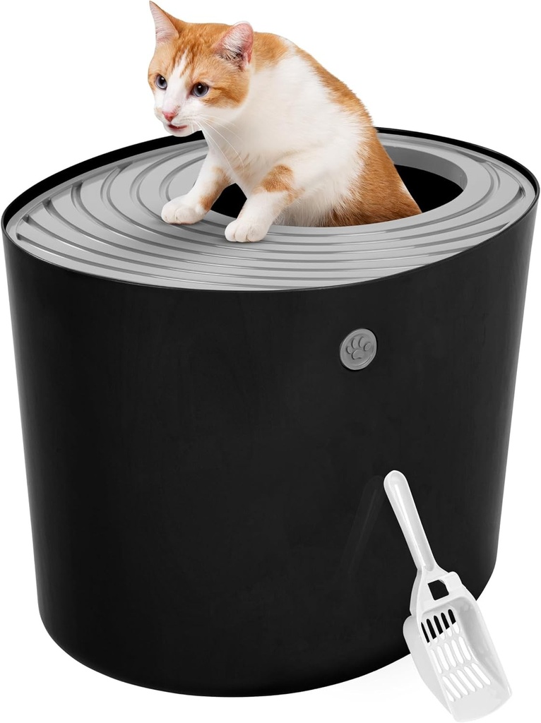 Litiera pentru pisici Iris Ohyama cu lopatica, max. 7 kg, neagra, deschidere superioara, litiera cu capac, detasabila, pentru pisoi, capacitate mare, fara BPA, usor de curatat, PUNT-530
