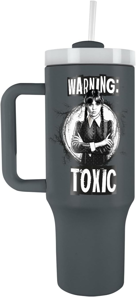 Pyramid International - Tumbler Wednesday - Cana izoterma cu pai si maner - 1,2L - Termos pentru apa calda si rece, Gri