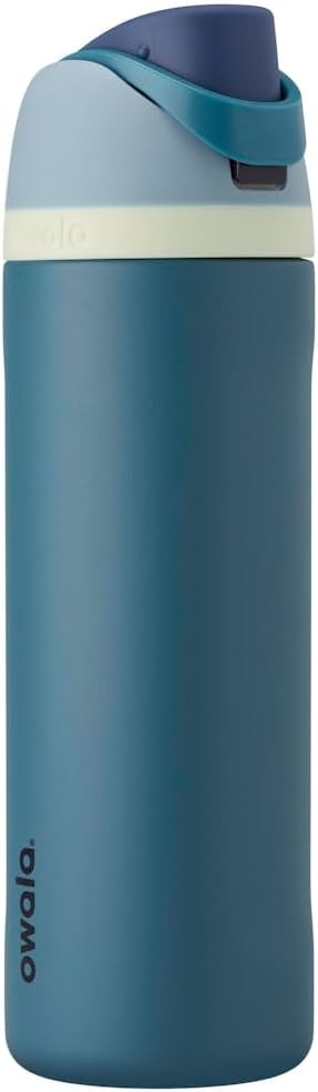 Sticla de apa izolata Owala FreeSip din otel inoxidabil cu pai si capac, 710 ml - fara BPA, mentine bauturile reci timp de 24 de ore pentru sport si calatorii, Denim