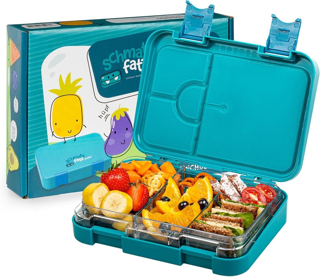 Cutie de pranz Schmatzfatz Junior pentru copii cu compartimente, cutie de pranz fara BPA, cutie Bento pentru copii, cutie de pranz pentru fete si baieti, cutie pentru gustari, perfecta pentru scoala, gradinita si iesiri (Benzina)