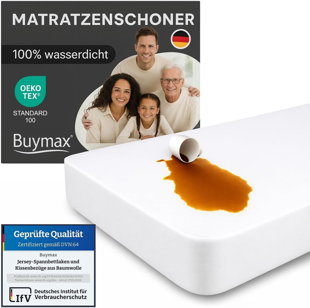 Protectie saltea impermeabila 100x200cm, Buymax®, pachet de 2, cearsafuri impermeabile fara fosnet, husa pentru incontinenta cu elastic pe toata suprafata, respirabila, husa pe toata suprafata, antiacarieni, husa lavabila