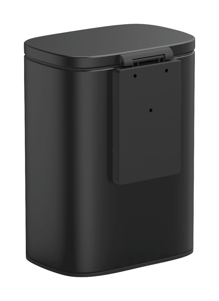WENKO Cos de gunoi pentru cosmetice de perete Sare 5 litri, cos de gunoi cu capac si mecanism de inchidere usoara si amortizor, cos de gunoi pentru baie din otel lacuit pentru montare fara gaurire, 21,5 x 29,5 x 19 cm, negru mat