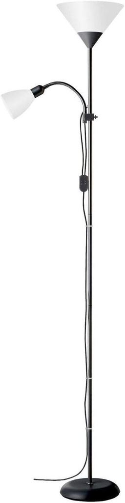 Lampa de podea Brilliant Spari cu lampa de citit, alb/negru – lampa de podea LED – lampa de podea 1,8 m – potrivita pentru becuri LED (dulie E27 si E14) – cu brat de citit reglabil