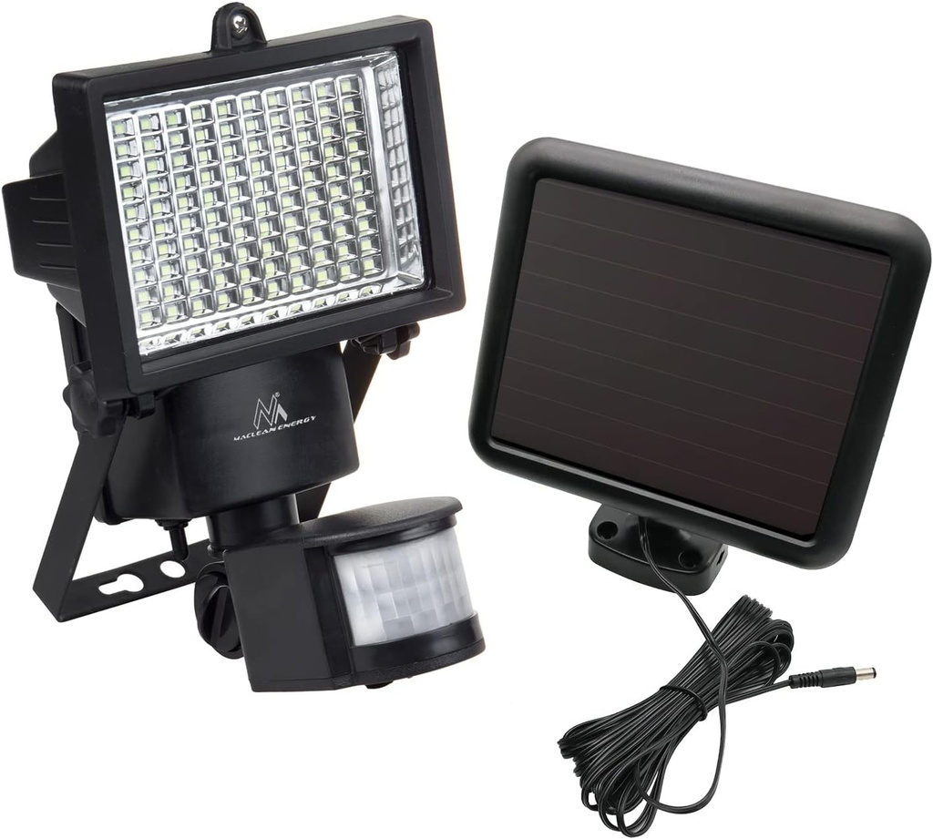 Lampa solara Maclean MCE442, spot LED cu senzor de miscare, reflector, lumina solara de perete, senzor de amurg, IP44, 6W, 360 lumeni, 6000K (1 x bucata)