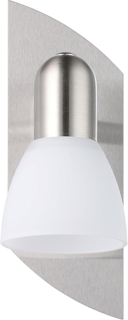 Lampa de perete EGLO Enea, aplica de perete, spot de perete din metal nichel mat, sticla mata alba, lampa de living, lampa cu intrerupator, spot cu soclu E14