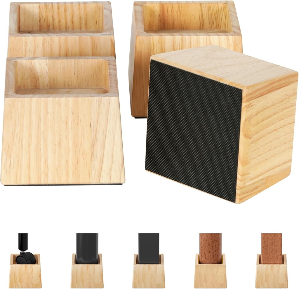TQVAI Set de 4 inaltatoare pentru picioare de pat din lemn, picioare de mobila rezistente, suporta 1000 kg, crestere 9 cm pentru picioare de pat, picioare de canapea, inaltime de ridicare pentru masa/canapea de 3,5 inci, maro