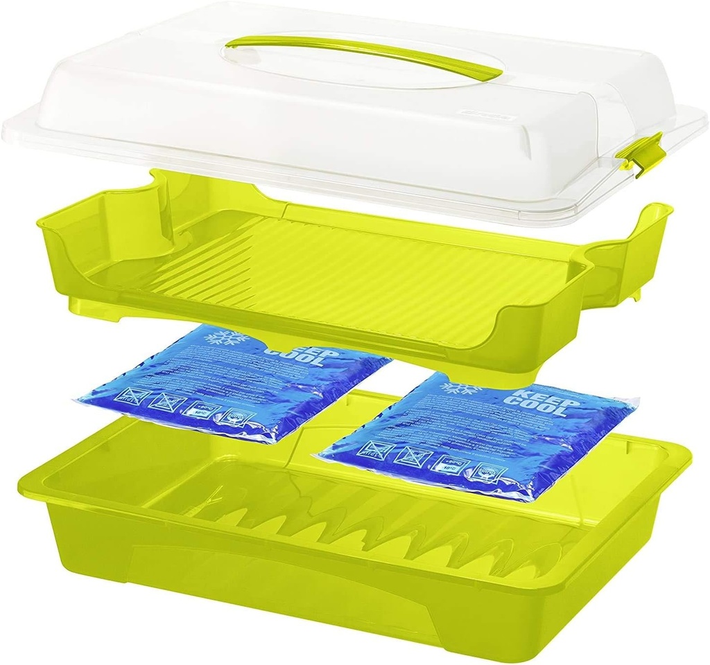Rotho Cool & Fresh Party Butler cu racire, husa si maner de transport, plastic (PP) fara BPA, transparent/alb, (43,5 x 29,5 x 11,0 cm)