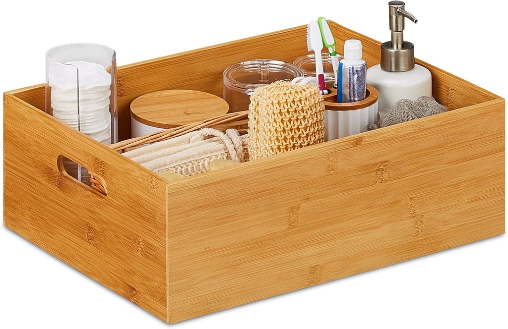 Cutie de depozitare din bambus Relaxdays, robusta, deschisa, cutie organizatoare fara capac, HL: 14 x 40 x 30 cm, cutie din bambus, naturala