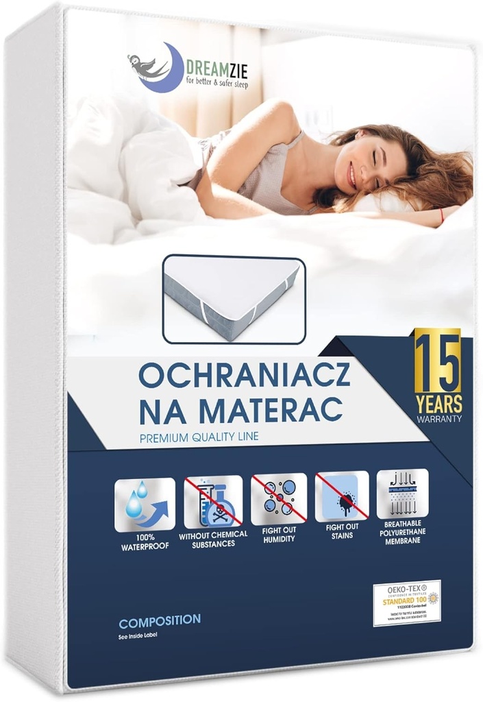 Protectie de saltea Dreamzie 160x200 cm, impermeabila, certificata Oeko-Tex - Protectie de saltea respirabila din bumbac cu 4 colturi elastice
