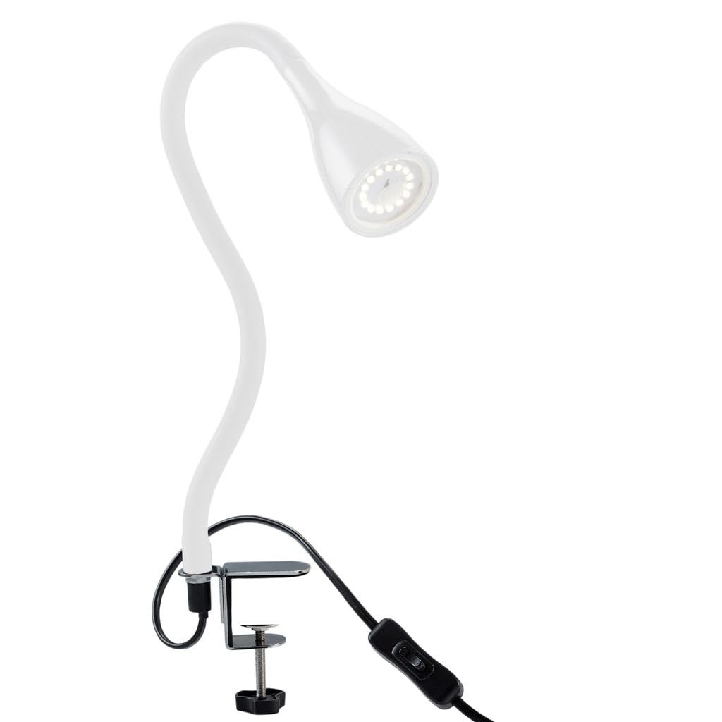 B.K.Licht - Lampa LED cu clips, cu intensitate reglabila, alba - Lampa de birou LED cu clips - Lampa de masa cu LED GU10, 400lm, 3000K