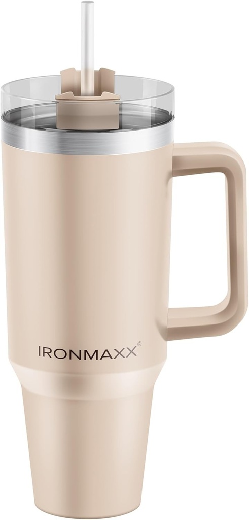 Cana IronMaxx cu maner - bej 1,2 l | cu pai inclus | Design modern si elegant din otel inoxidabil | Izolatie cu pereti dubli | Pastreaza bauturile calde si reci