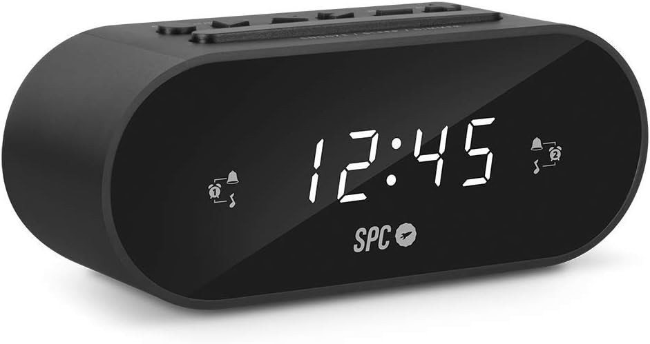 SPC Frodi - Ceas radio desteptator compact cu afisaj LED, radio FM, 10 presetari de memorie si 2 functii de alarma, ceas radio desteptator digital - Negru