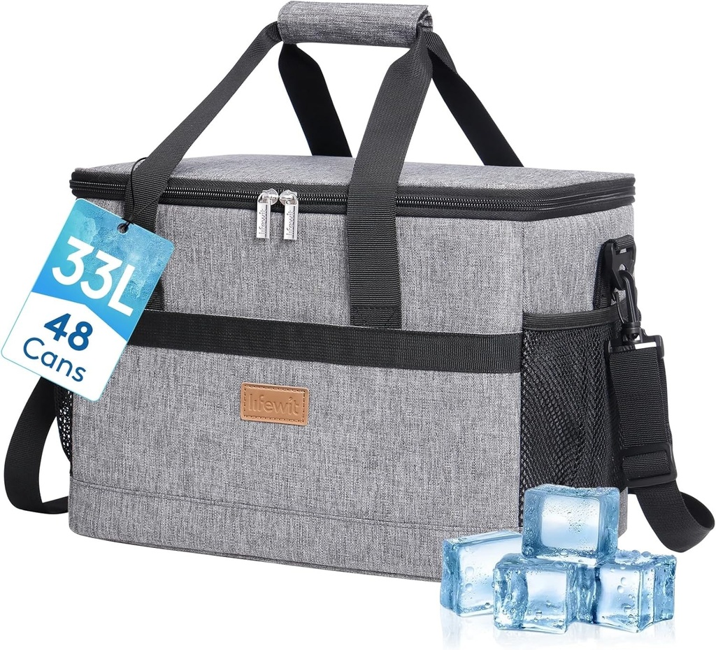 Geanta frigorifica Lifewit 33L, geanta de picnic, geanta de pranz, geanta termica, geanta izolata pentru transportul alimentelor, gri