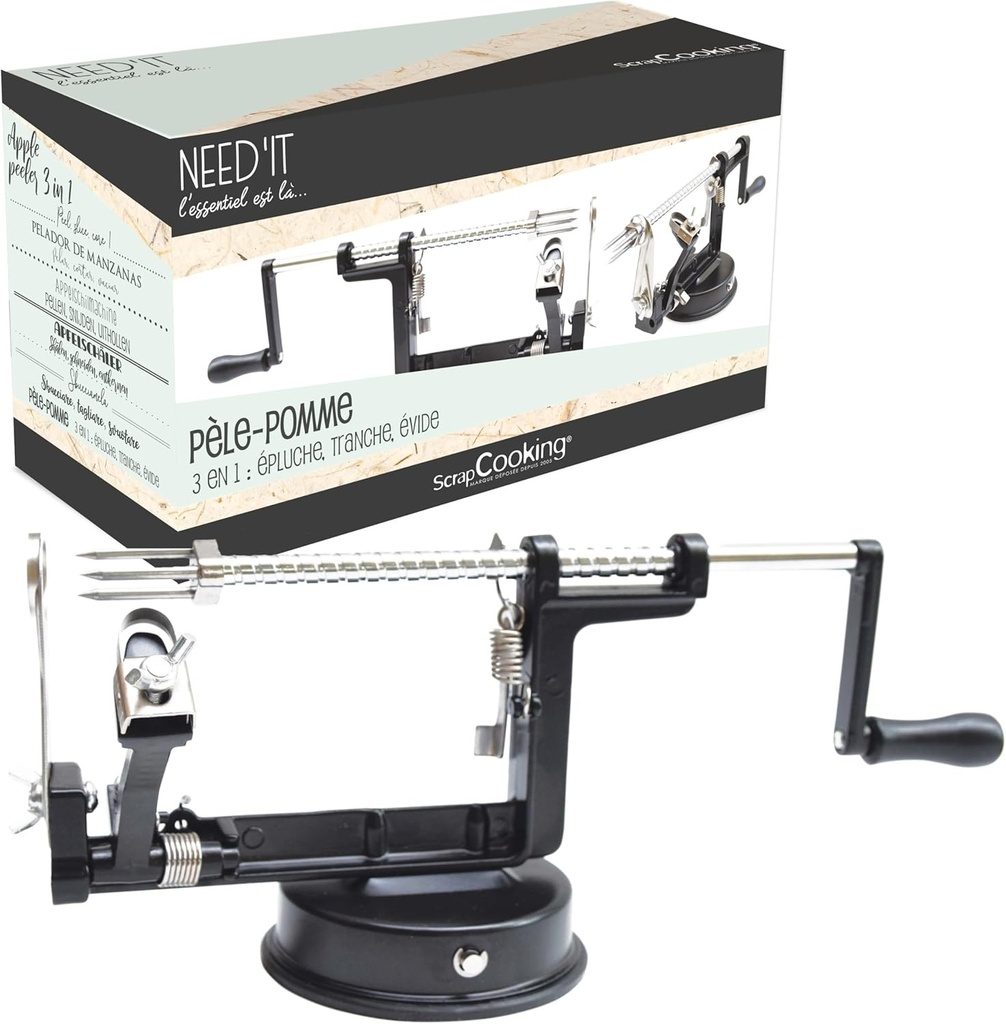 SCRAP COOKING Curatator de mere 3 in 1 Need'it - Metal - Curatator de mere si paleta de taiere din otel inoxidabil de calitate profesionala pentru copt si gatit - Negru - 5255