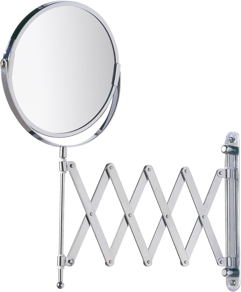 Oglinda cosmetica de perete telescopica WENKO Exclusive, oglinda cosmetica cu marire de 3x, extensibila continuu, pivotanta, reglabila pe inaltime, oglinda: Ø 16 cm, 19 x 38,5 x 50 cm, cromata