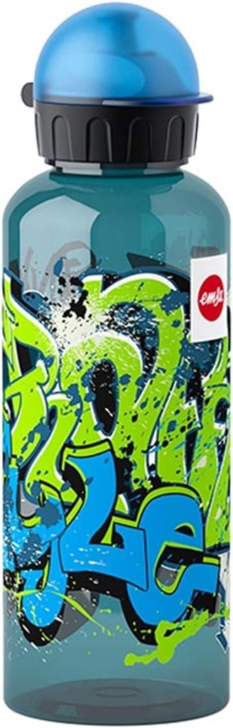 Sticla de apa pentru copii Emsa 518129 | 600 ml | Capac de siguranta | Design: Graffiti pentru adolescenti | Fara BPA | Material: Sticla de apa Tritan (incasabila si sigura), 7,5 x 7,5 x 21,4 cm