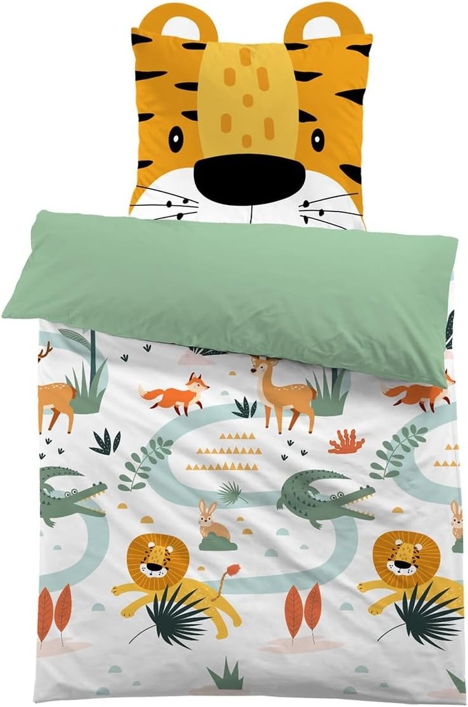 MUSOLEI Set de husa de pilota pentru copii 140x200cm cu animale pentru fete si baieti, set de lenjerie de pat din microfibra, dimensiune unica, design cu animale de desene animate, imprimare 3D, cu fata de perna 65x65cm, cadou de petrecere de ziua de nastere