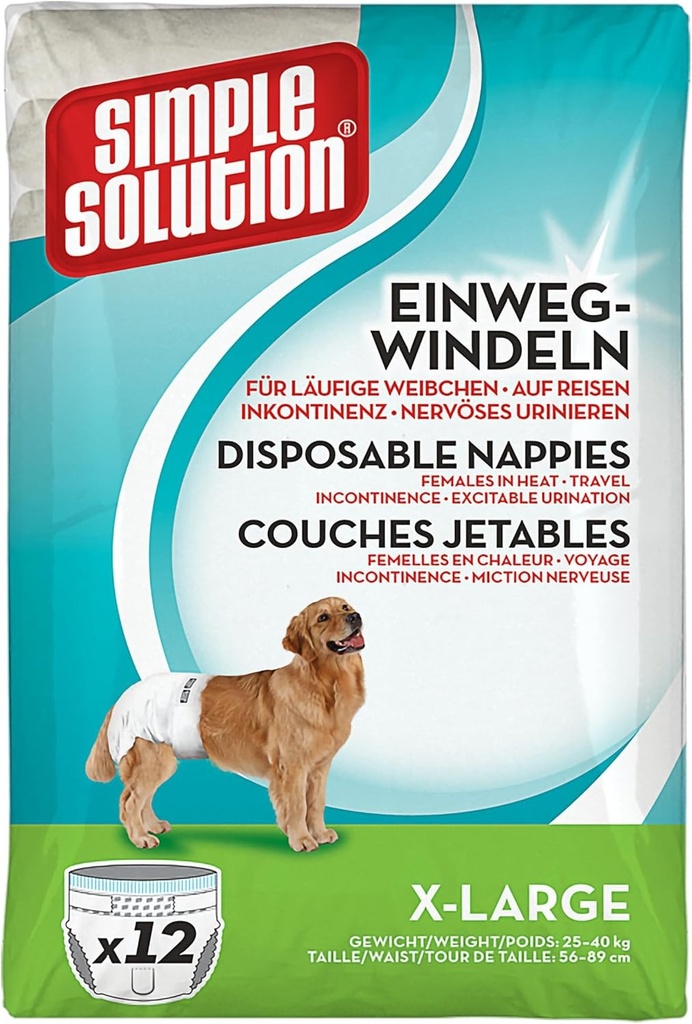 Scutece de unica folosinta pentru caini Simple Solution, marime extra mare - pachet de 12