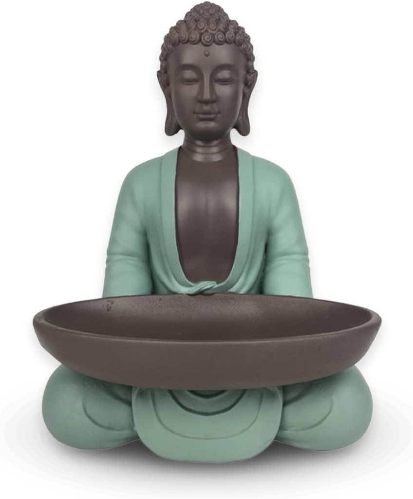 Figurina Buddha goala – decor Zen si Feng Shui – pentru o atmosfera relaxanta si spirituala – idee de cadou, talisman norocos – Inaltime: 20 cm – Culoare: Verde si maro – Zen'Light