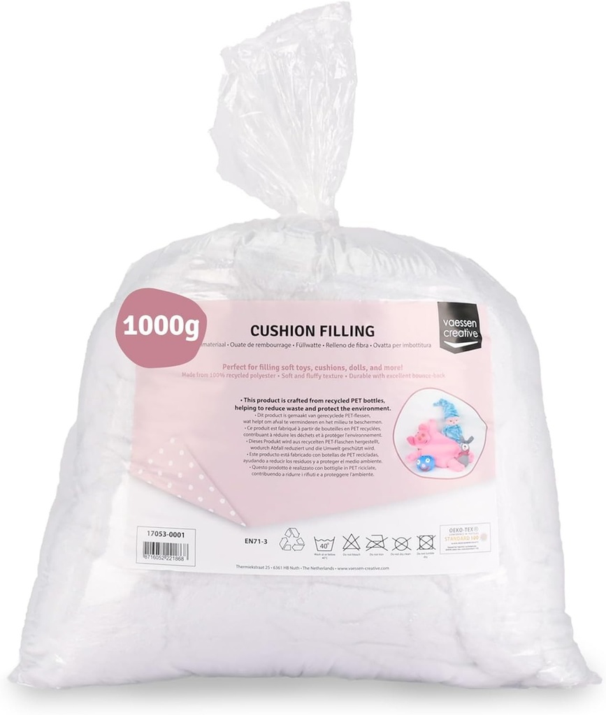 Umplutura lavabila Vaessen Creative din fibre, 1 kg, material de umplutura din poliester, alb, umplutura pentru perne, umplutura din fibre pentru artizanat, umplutura din fibre pentru umplutura, 1000 g