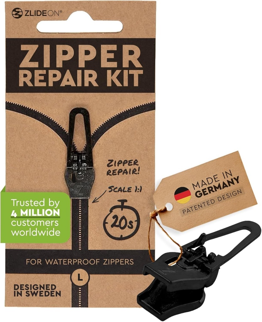 Kit de reparare fermoare ZlideOn – Kit de reparare fermoare negre pentru fermoare din plastic (XL) 1 pachet - Kit de reparare fermoare