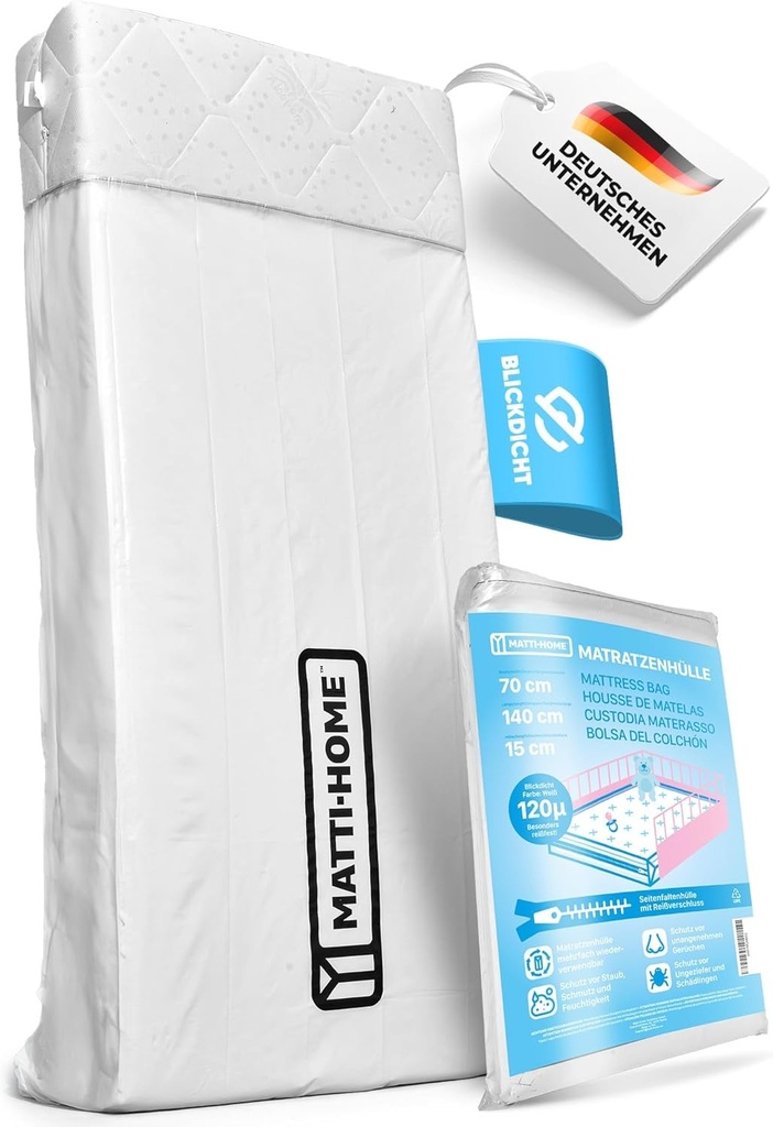 Protectie de saltea din plastic Matti-Home cu fermoar, 7 dimensiuni, geanta de depozitare impermeabila si rezistenta la rupere pentru mutare, depozitare si transport, 70x140x15cm