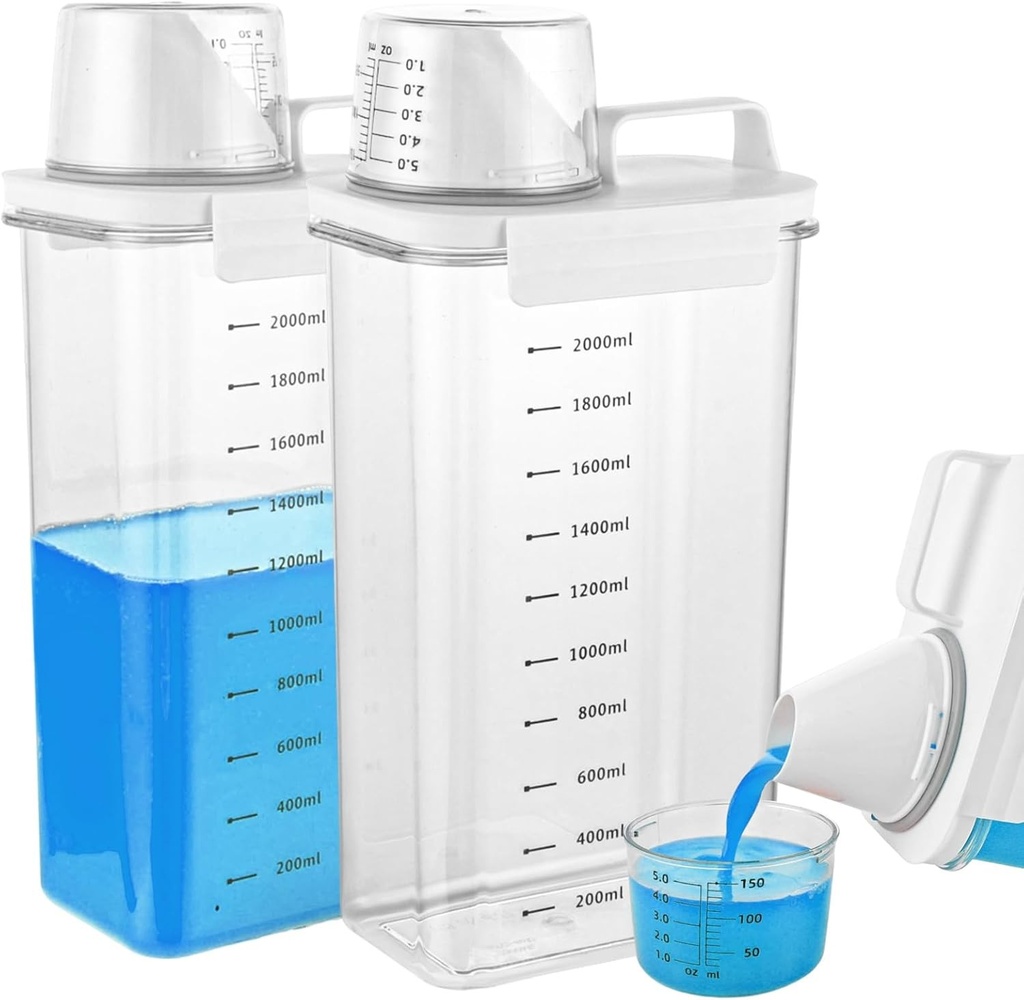 Dozator etans de detergent de rufe cu 2 piese si cana de masurat, dozator de detergent de rufe lichid de 2300 ml, dozator de detergent de rufe, dozator etans de detergent de rufe pentru detergent pudra, detergent de rufe