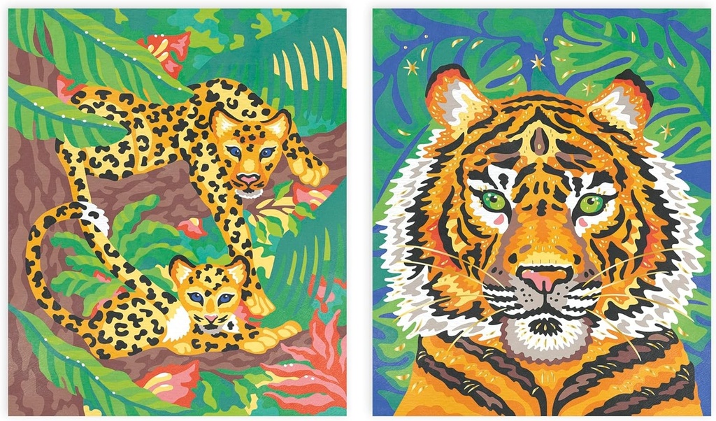 Janod - Kit de pictura dupa numere: Feline - 2 tablouri - Pictura in acuarela - The Calm Workshops - Varste 7+, J07954