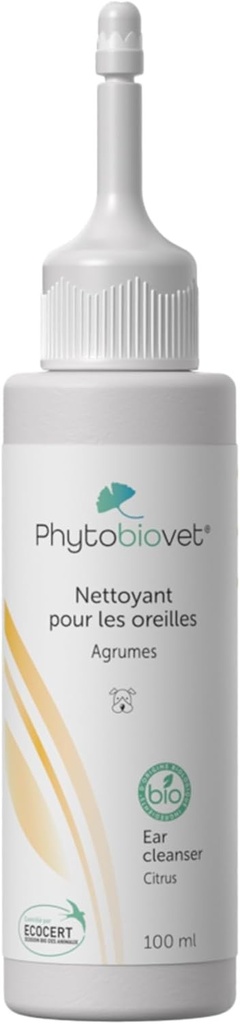 MP Labo Phytobiovet® Solutie de curatare a urechilor pentru caini 100 ml - Cu extracte organice de citrice - Ingrijire organica certificata Ecocert pentru animale de companie