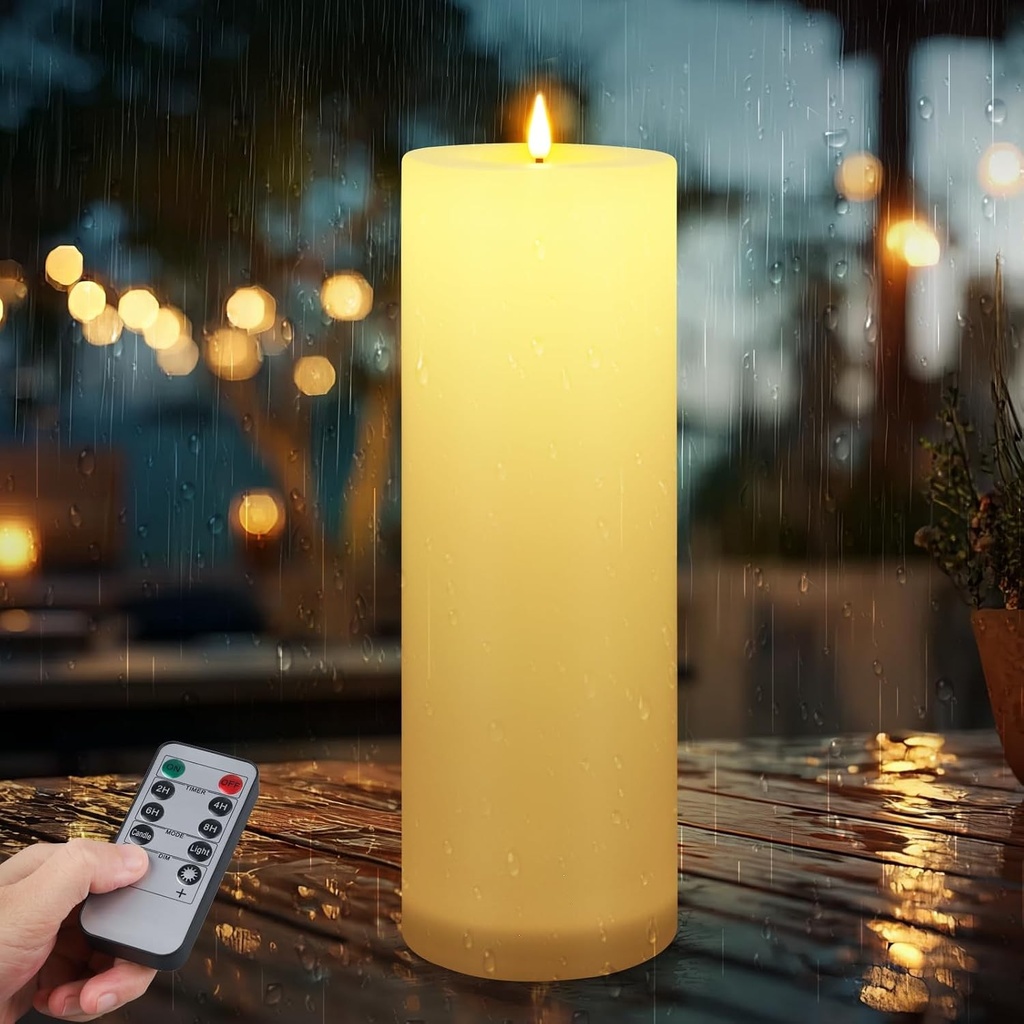 Lumanari LED Ketom 10cm x 30cm inaltime cu functie de temporizator, lumanari LED mari pentru exterior, lumanare fara flacara impermeabila, alimentata cu baterii, cu telecomanda pentru camping, nunti, decoratiuni interioare (fildes, baterii neincluse)