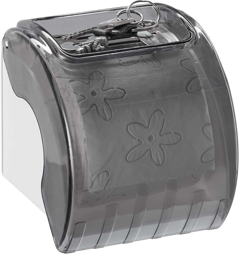 Suport hartie igienica Relaxdays cu raft si capac, suport hartie igienica din plastic IxLxA: 15 x 13,5 x 15 cm, gri/alb