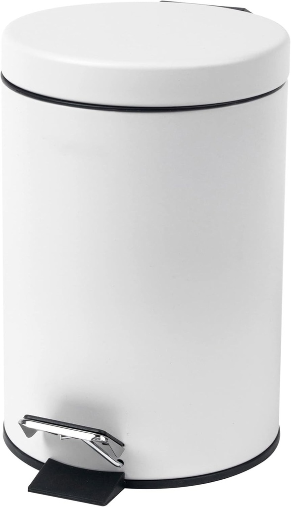 Cos de gunoi cu pedala Beldray pentru baie, capacitate 3L, mini cos rotund cu capac cu inchidere silentioasa, cos de gunoi pentru cosmetice, design modern, finisaj alb, LA038098WHTAEU7