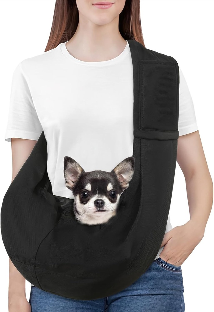 Pawaboo Carrier pentru caini de talie mica, Carrier reversibil pentru caini si pisici de talie mica, Carrier pentru caini cu ham de siguranta, Articole esentiale pentru catei, Negru