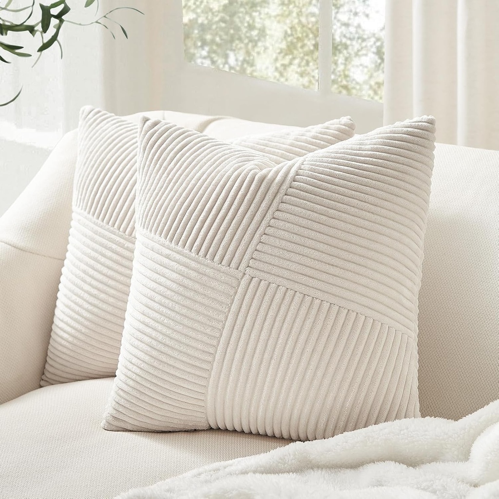 Topfinel Husa de perna 30x30 crem catifea reiata Set 2 piese Huse de perna Fata de perna Perna canapea Perna decorativa Perna canapea Husa de perna Design patchwork Decor Living Camera copii Model cu dungi Moara de vant