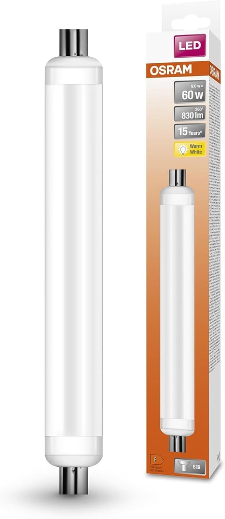 OSRAM LED stabil Special S19 FR 60, forma liniara, 9W, 830lm, 2700k, lumina alba calda, consum foarte redus de energie, durata lunga de viata, alternativa LED la lampile conventionale
