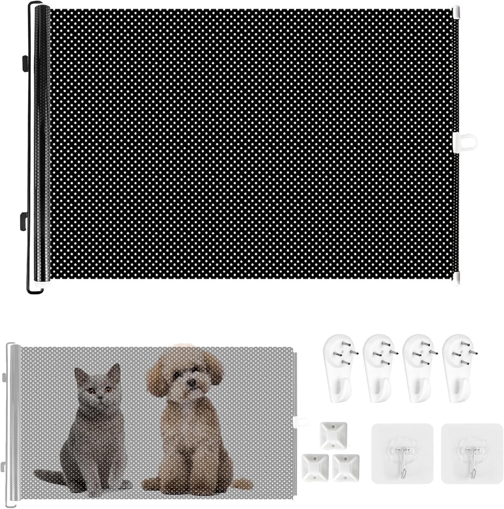 Poarta de siguranta pentru caini, Poarta de siguranta retractabila din PVC 0-125 cm, Inaltime: 40 cm, Poarta extensibila pentru pisoi si catei, pentru scari, holuri, usi